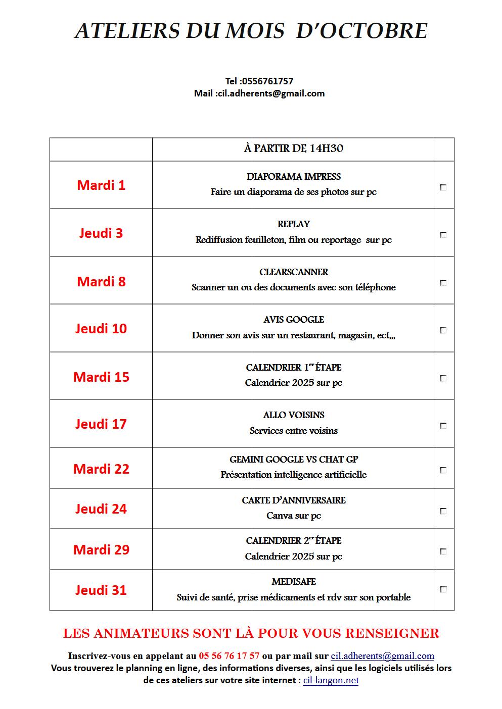 10 planning octobre