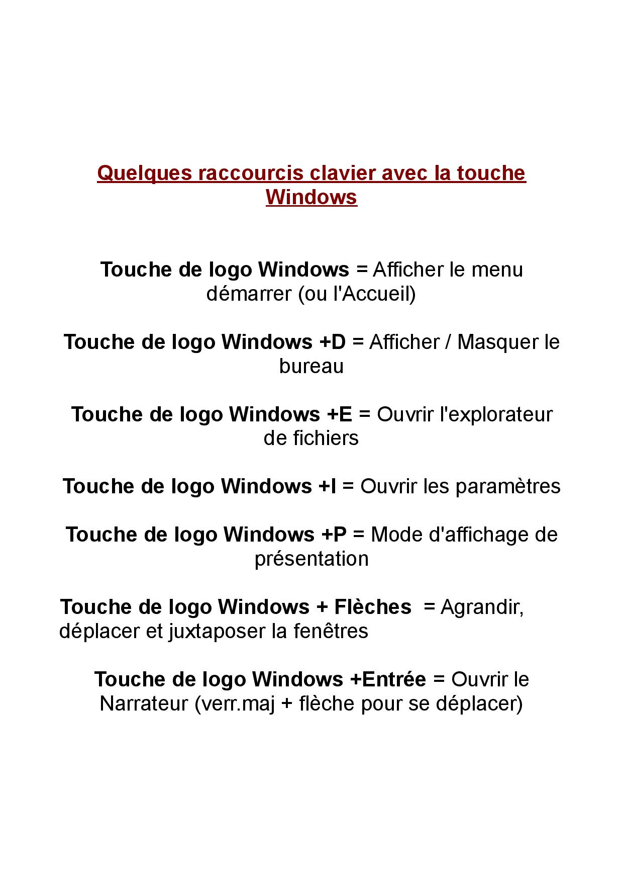 raccourcis clavier Windows10 page 002