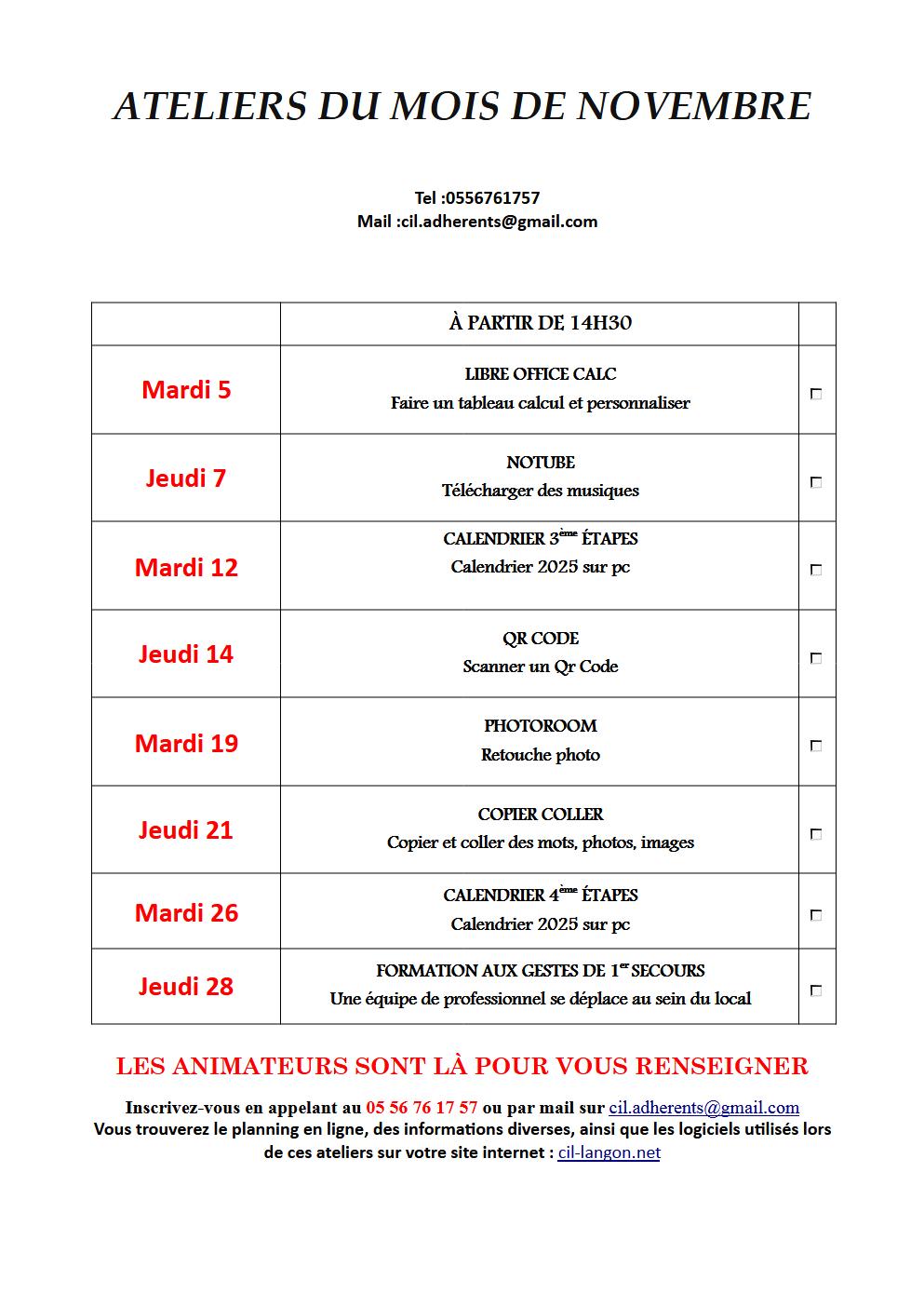 11 planning novembre